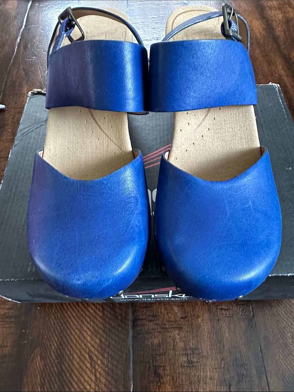 Dansko Blue Leather Slingback Clogs